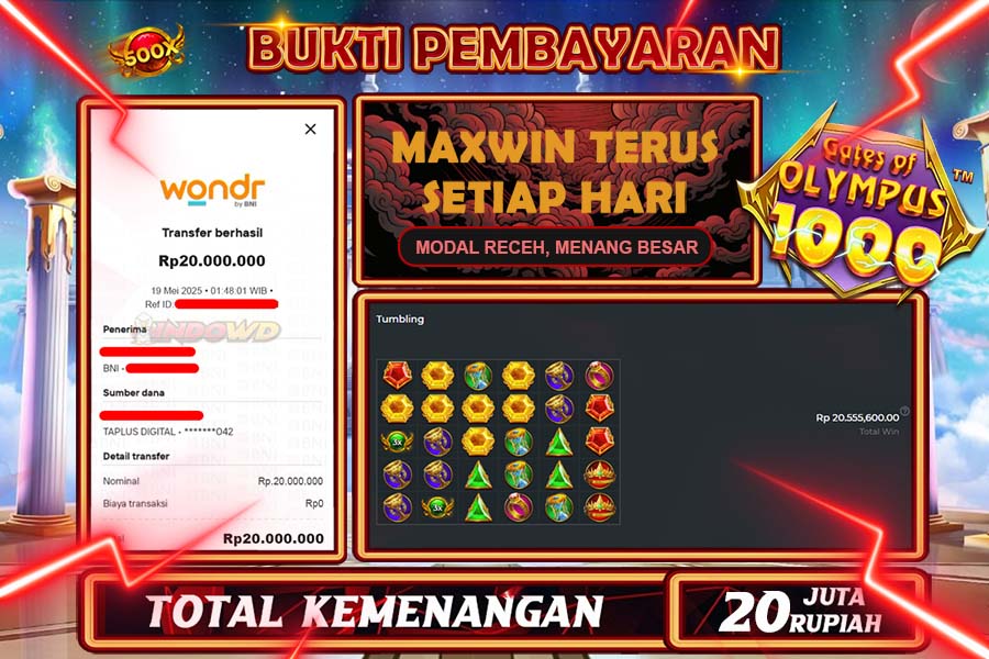 INDOWD JACKPOT SLOT GATES OF OLYMPUS 1000 Rp20.000.000,- LUNAS