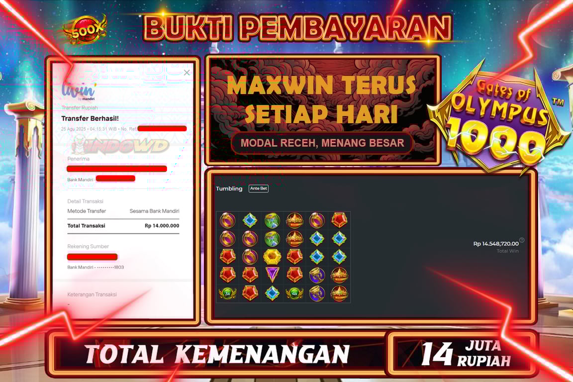INDOWD JACKPOT SLOT GATES OF OLYMPUS 1000 Rp14.000.000,- LUNAS