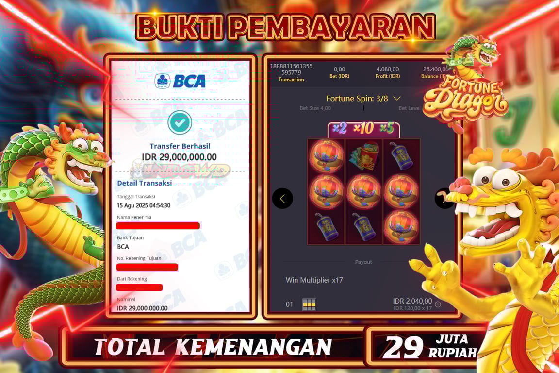 INDOWD JACKPOT SLOT FORTUNE DRAGON Rp29.000.000,- LUNAS