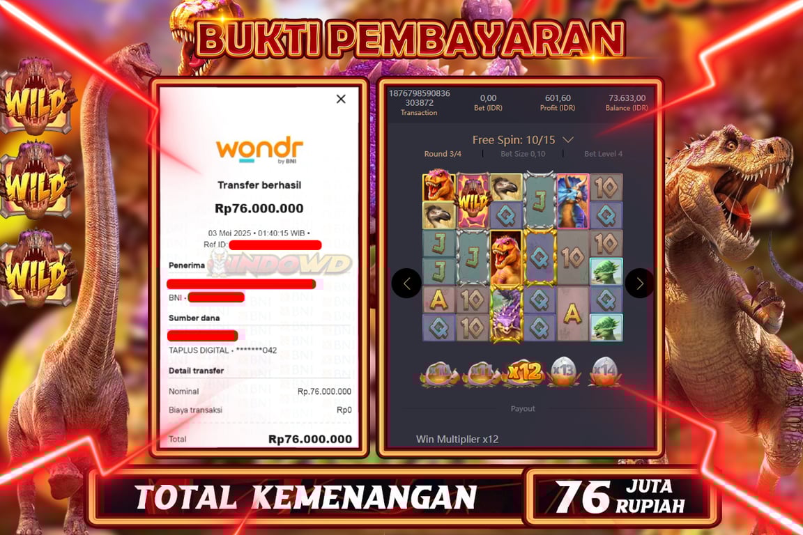 INDOWD JACKPOT SLOT JURASIK KINGDOM Rp76.000.000,- LUNAS
