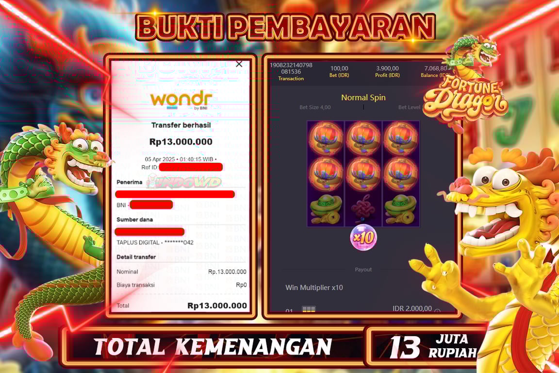 INDOWD JACKPOT SLOT DRAGON FORTUNE Rp13.000.000,- LUNAS