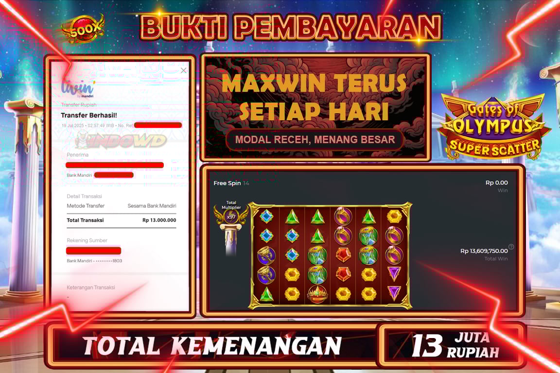 INDOWD JACKPOT SLOT GATES OF OLYMPUS SUPER SCATTER Rp13.000.000,- LUNAS