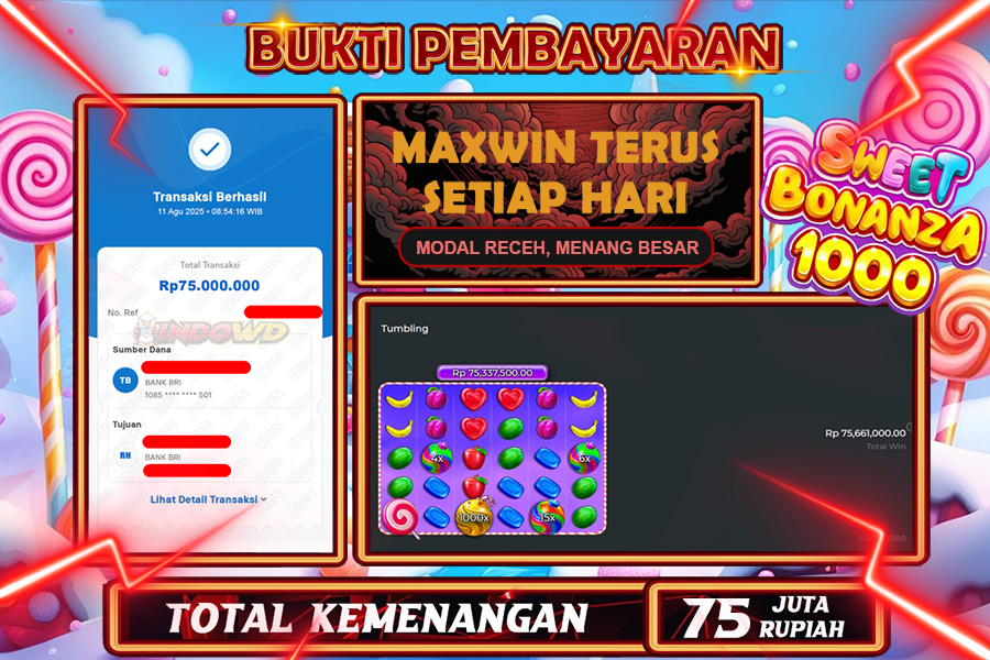 INDOWD JACKPOT SLOT SWEET BONANZA Rp75.000.000,- LUNAS
