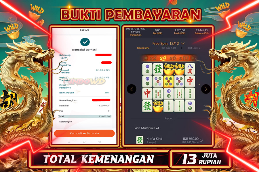 INDOWD JACKPOT SLOT MAHJONG WAYS 1 Rp13.000.000,- LUNAS