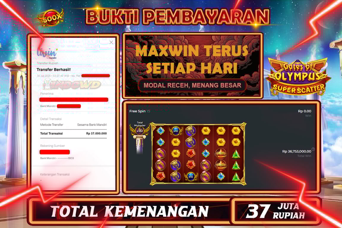 INDOWD JACKPOT SLOT GATES OF OLYMPUS SUPER SCATTER Rp37.000.000,- LUNAS