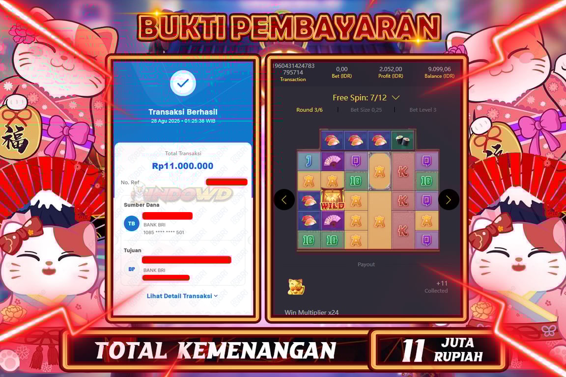 INDOWD JACKPOT SLOT LUCKY NEKO Rp11.000.000,- LUNAS