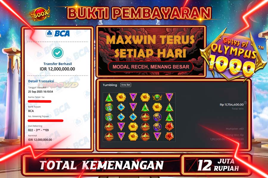 INDOWD JACKPOT SLOT GATE OF OLYMPUS 1000 Rp12.000.000,- LUNAS