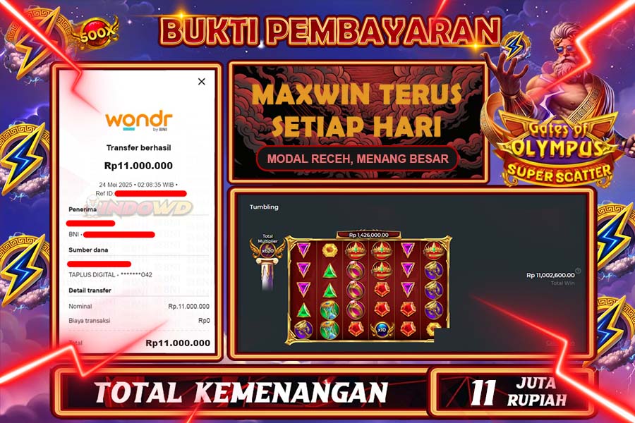INDOWD JACKPOT SLOT GATES OF OLYMPUS SUPER Rp11.000.000,- LUNAS