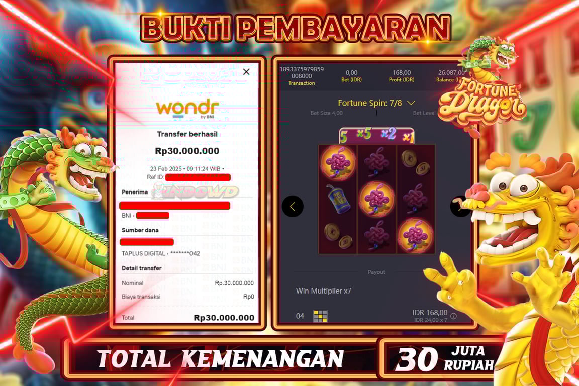 INDOWD JACKPOT SLOT FORTUNE DRAGON Rp30.000.000,- LUNAS