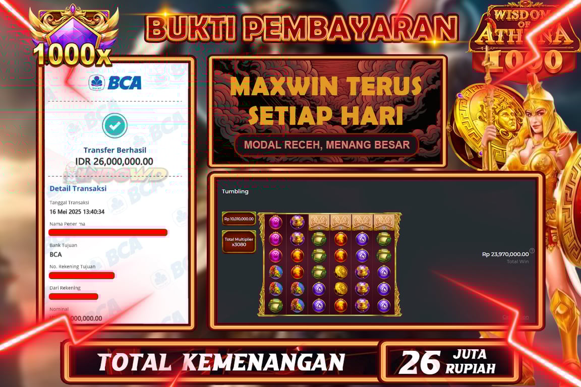 INDOWD JACKPOT SLOT WISDOM OF ATHENA 1000 Rp26.000.000,- LUNAS