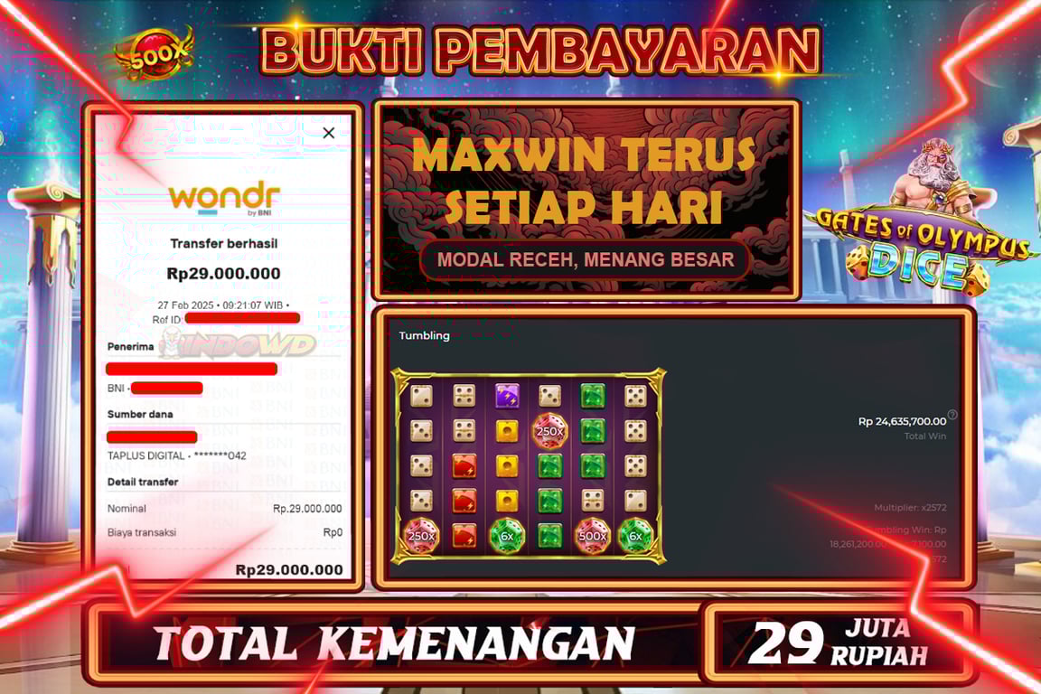 INDOWD JACKPOT SLOT GATES OF OLYMPUS DICE  Rp29.000.000,- LUNAS
