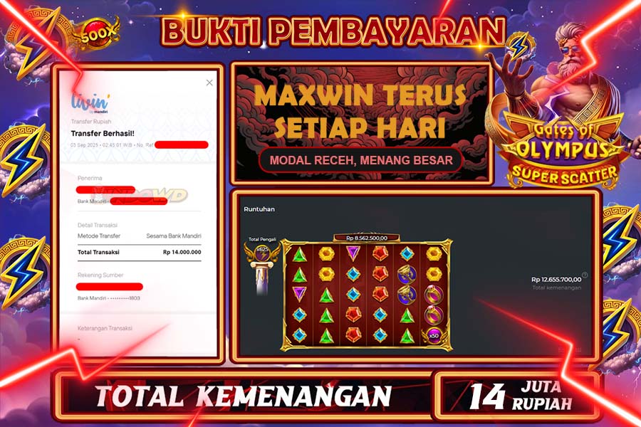 INDOWD JACKPOT SLOT GATES OF OLYMPYUS SUPER SCATTER  Rp14.000.000,- LUNAS