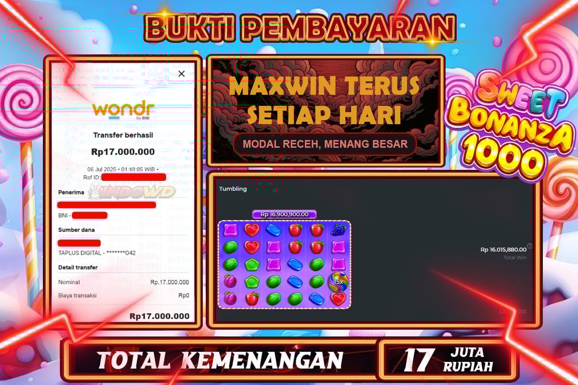 INDOWD JACKPOT SLOT SWEET BONANZA 1000 Rp17.000.000,- LUNAS
