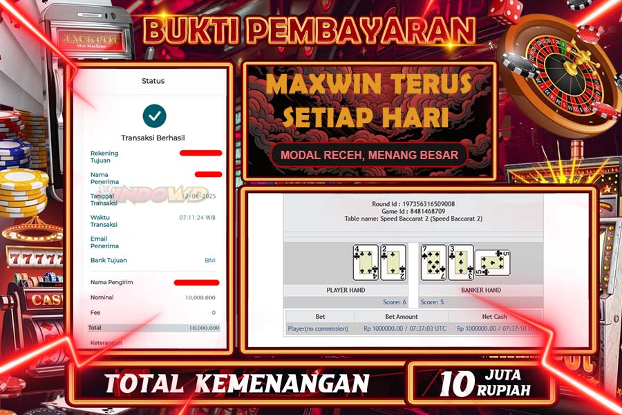 INDOWD JACKPOT SLOT BACARAT Rp10.000.000,- LUNAS