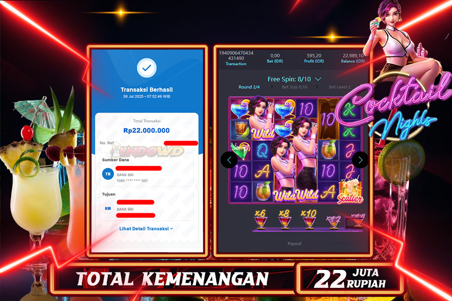 INDOWD JACKPOT SLOT COCKTAIL NIGHT Rp22.000.000,- LUNAS