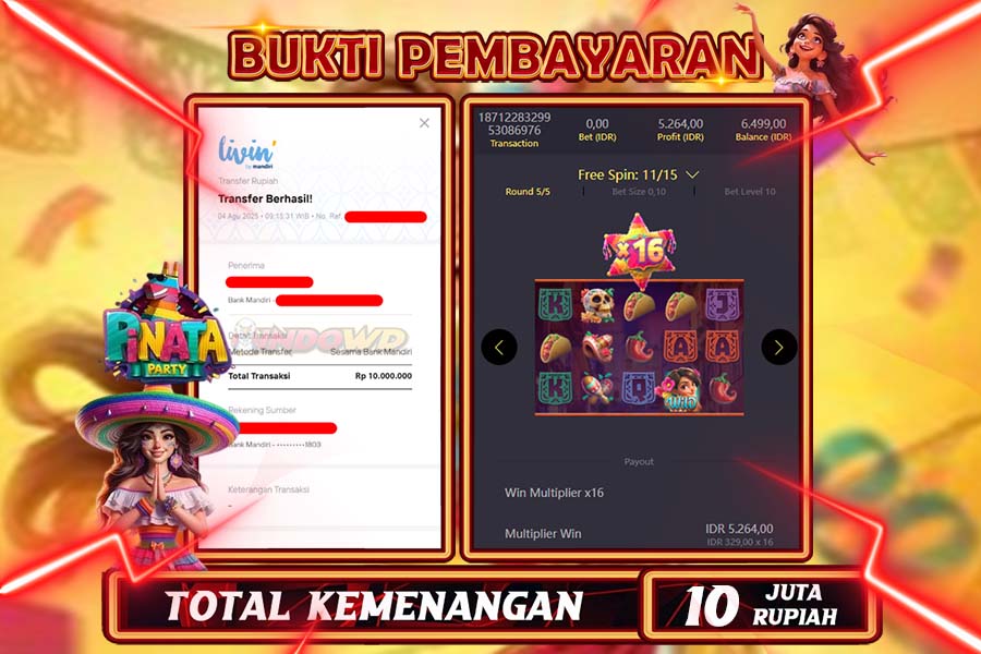 INDOWD JACKPOT SLOT PINATA PARTY Rp10.000.000,- LUNAS