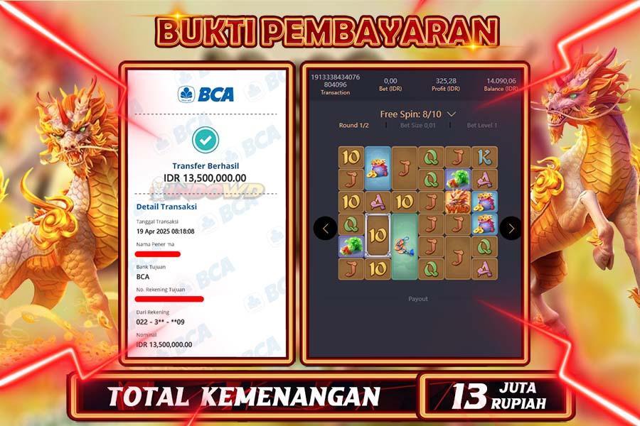 INDOWD JACKPOT SLOT WAYS OF THE QILIN Rp13.000.000,- LUNAS