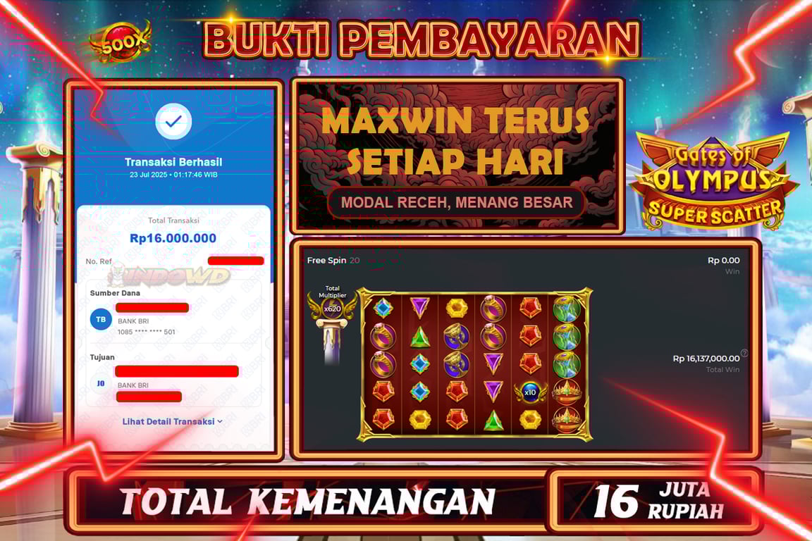 INDOWD JACKPOT SLOT GATES OF OLYMPUS SUPER SCATTER Rp16.000.000,- LUNAS