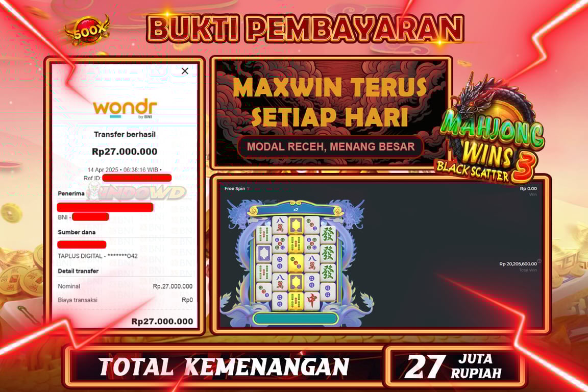 INDOWD JACKPOT SLOT MAHJONG WINS 3 BLACK SCATTER Rp27.000.000,- LUNAS