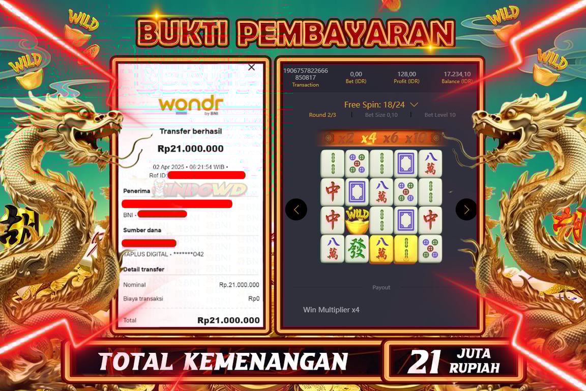 INDOWD JACKPOT SLOT MAHJONG WAYS 2 Rp21.000.000,- LUNAS