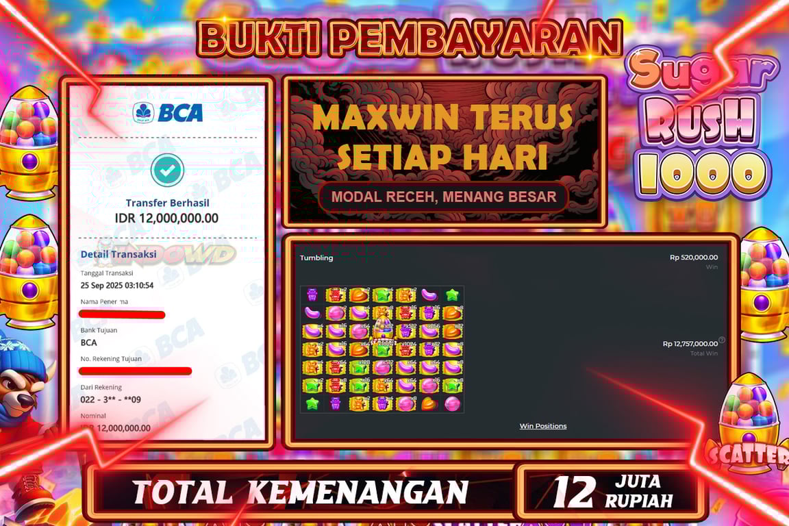 INDOWD JACKPOT SLOT SUGAR RUSH 1000 Rp12.000.000,- LUNAS