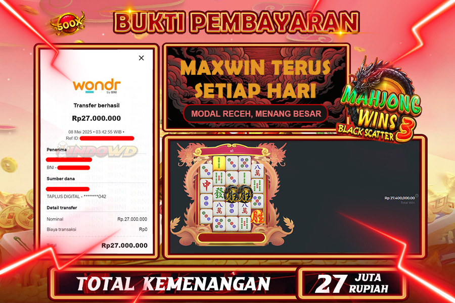 INDOWD JACKPOT SLOT MAHJONG WINGS 3 BLACK SCATTER Rp27.000.000,- LUNAS