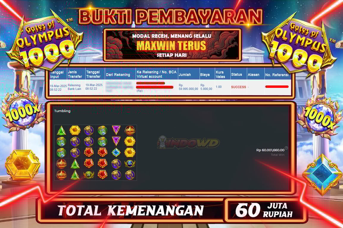INDOWD JACKPOT SLOT GATES OF OLYMPUS 1000 Rp60.000.000,- LUNAS