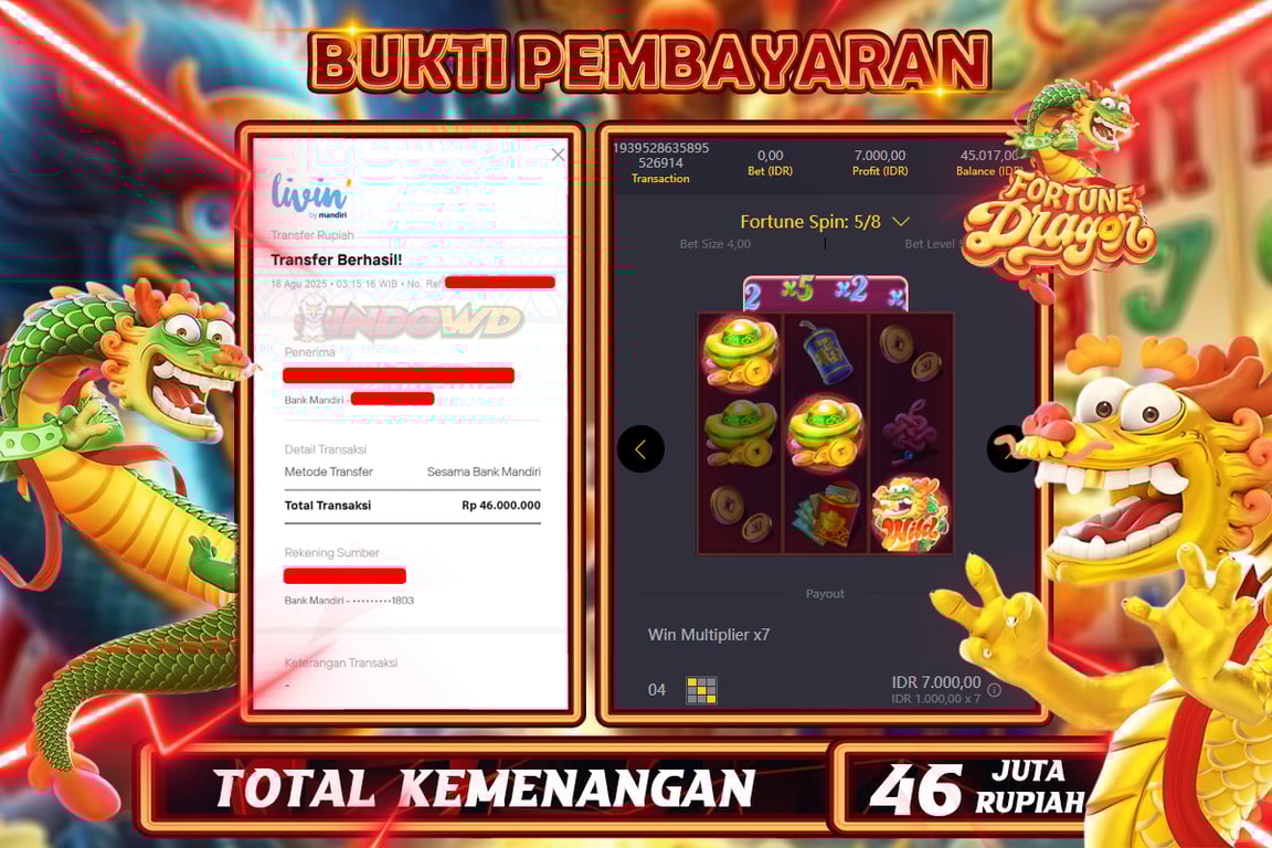 INDOWD JACKPOT SLOT FORTUNE DRAGON Rp46.000.000,- LUNAS
