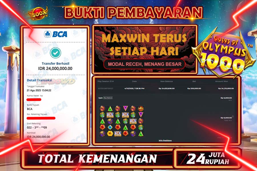 INDOWD JACKPOT SLOT GATES OF OLYMPUS 1000 Rp24.000.000,- LUNAS