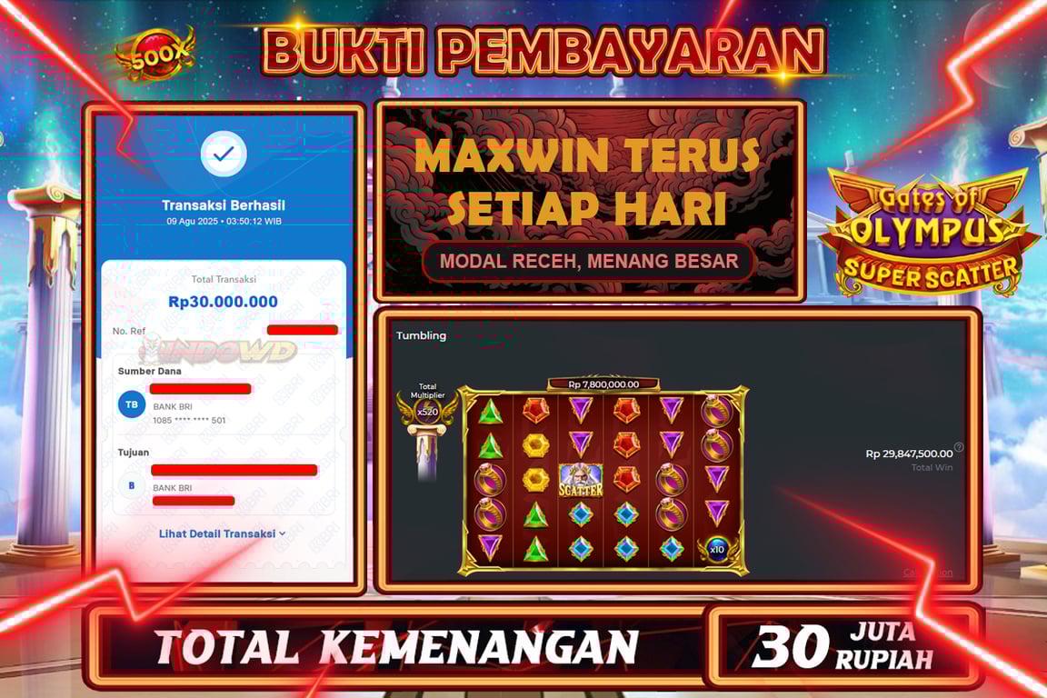INDOWD JACKPOT SLOT GATES OF OLYMPUS SUPER SCATTER Rp30.000.000,- LUNAS