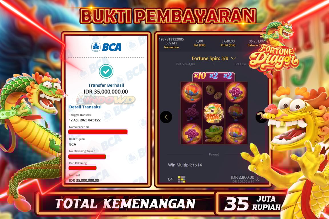 INDOWD JACKPOT SLOT FORTUNE DRAGON Rp35.000.000,- LUNAS