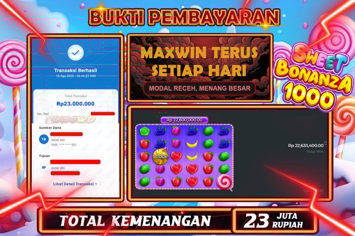 INDOWD JACKPOT SLOT SWEET BONANZA 1000 Rp23.000.000,- LUNAS