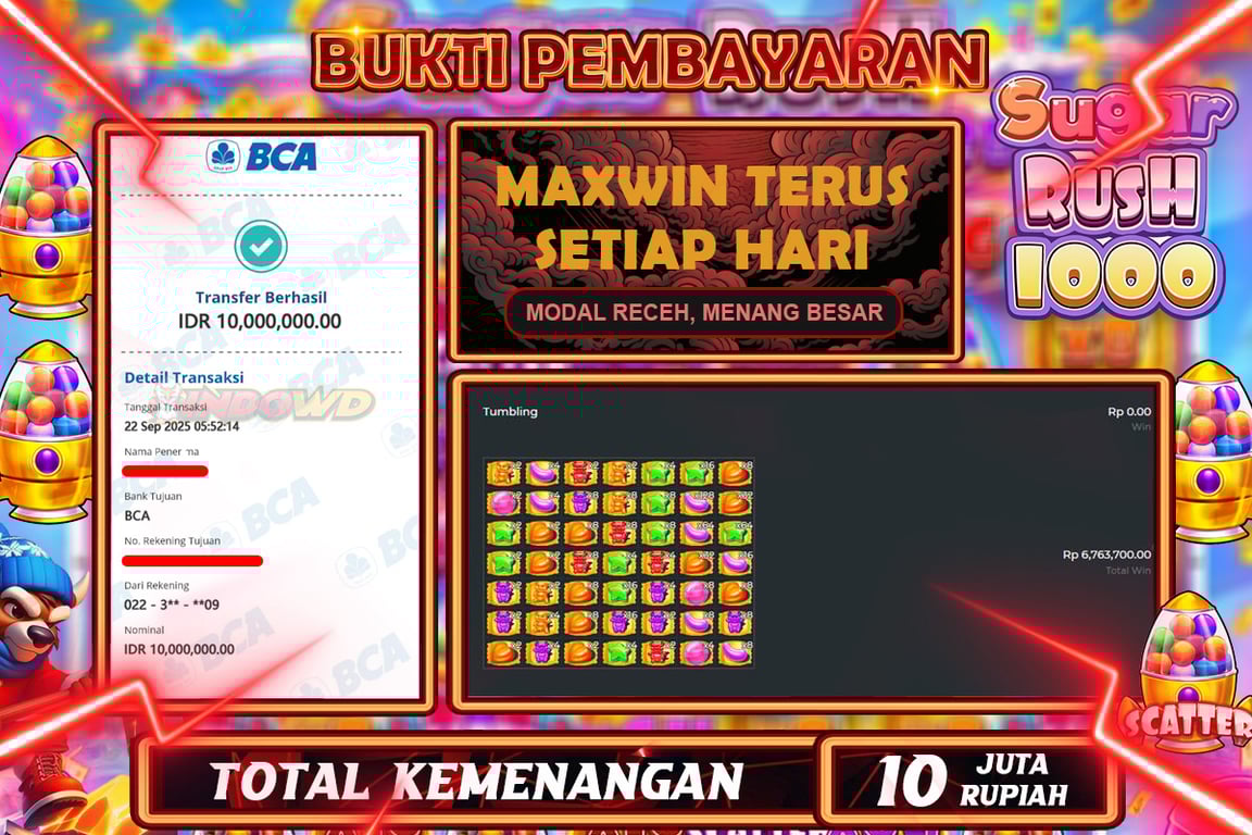 INDOWD JACKPOT SLOT SUGAR RUSH Rp10.000.000,- LUNAS