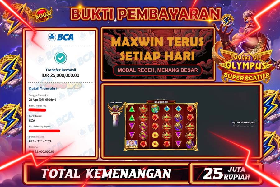 INDOWD JACKPOT SLOT GATE OF OLYMPUS SUPER SCATTER Rp25.000.000,- LUNAS