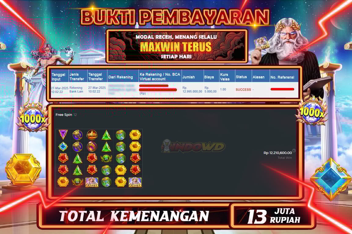 INDOWD JACKPOT SLOT GATES OF OLYMPUS 1000 Rp.13.000.000,- LUNAS