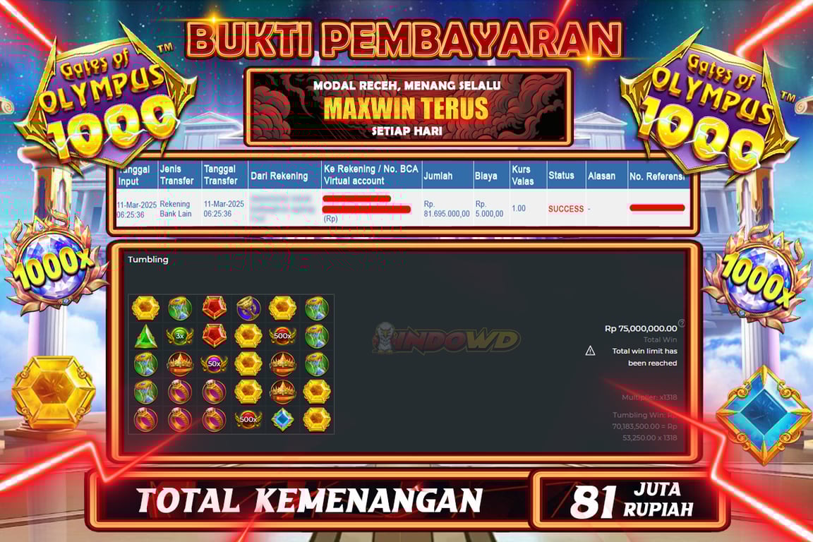 INDOWD JACKPOT SLOT GATES OF OLYMPUS 1000 Rp81.000.000,- LUNAS