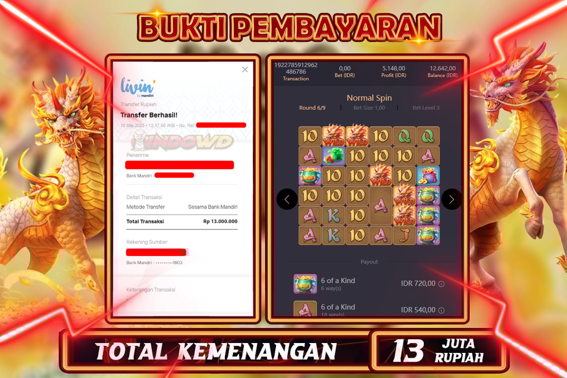INDOWD JACKPOT SLOT WAY OF THE QILIN Rp13.000.000,- LUNAS