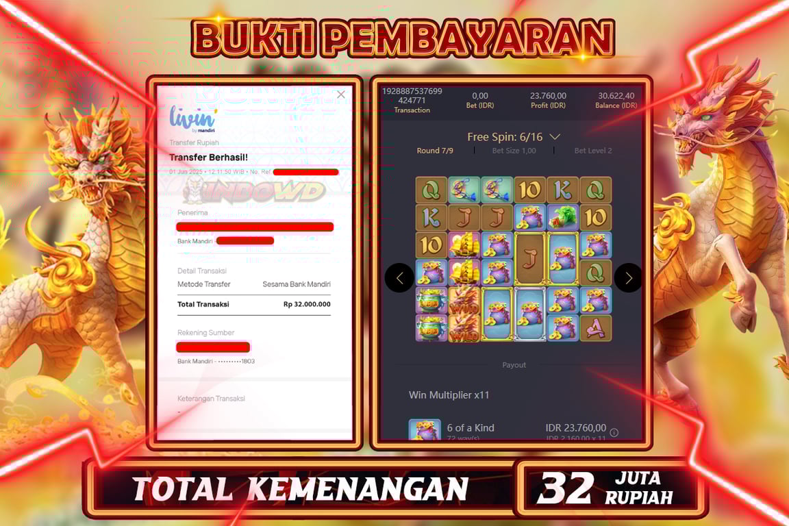 INDOWD JACKPOT SLOT WAYS OF THE QILIN Rp32.000.000,- LUNAS