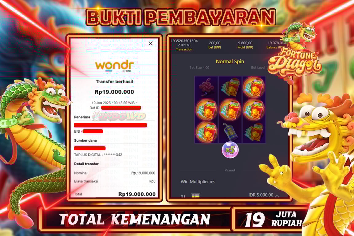 INDOWD JACKPOT SLOT FORTUNE DRAGON Rp19.000.000,- LUNAS