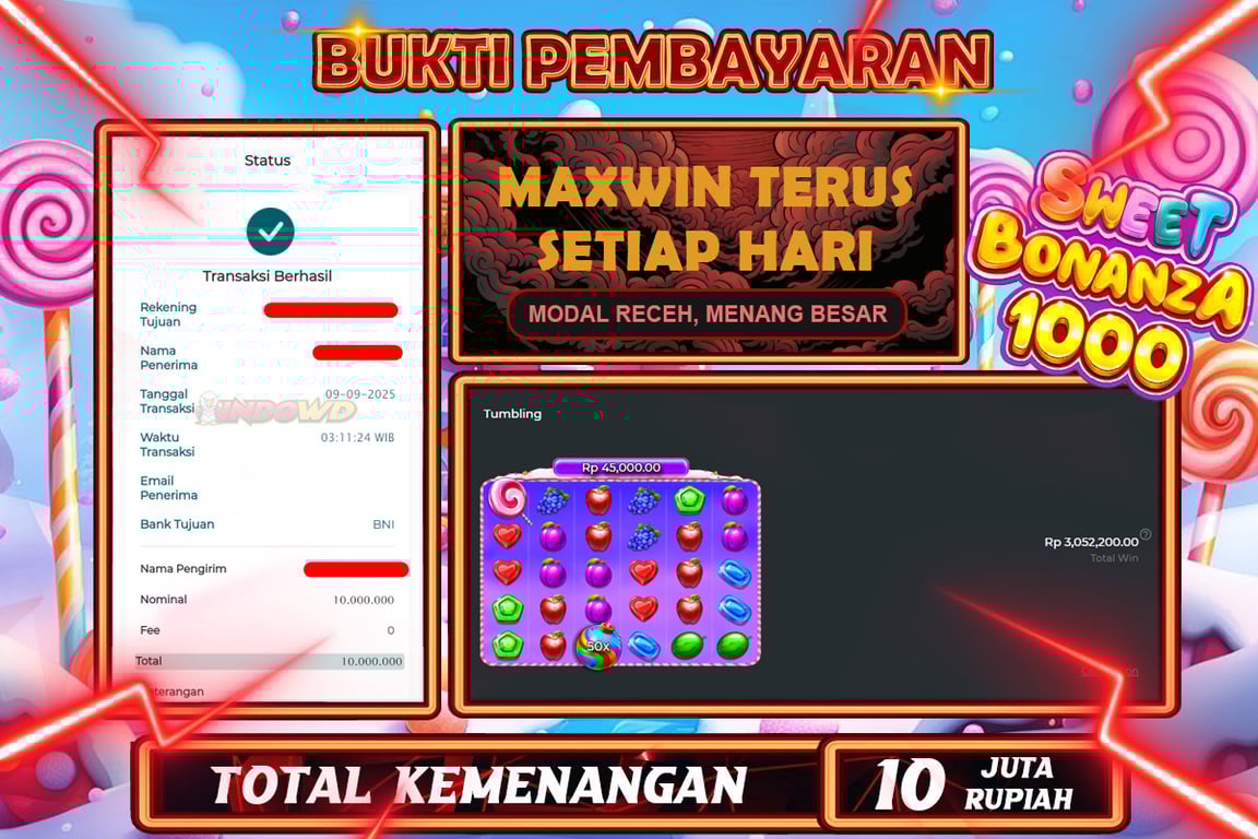 INDOWD JACKPOT SLOT SWEET BONANZA 1000 Rp10.000.000,- LUNAS