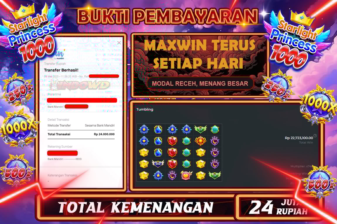 INDOWD JACKPOT SLOT STARLIGHT PRINCESS 1000  Rp24.000.000,- LUNAS