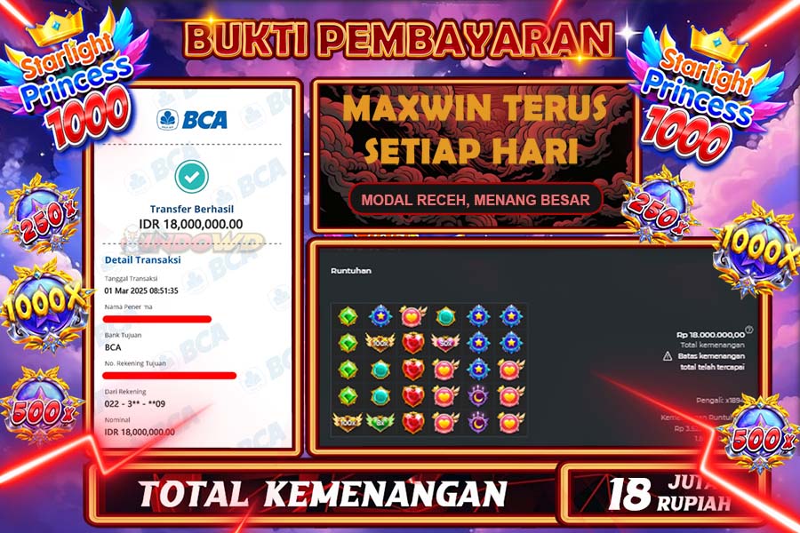 INDOWD JACKPOT SLOT STARLIGHT PRINCES 1000 Rp18.000.000,- LUNAS
