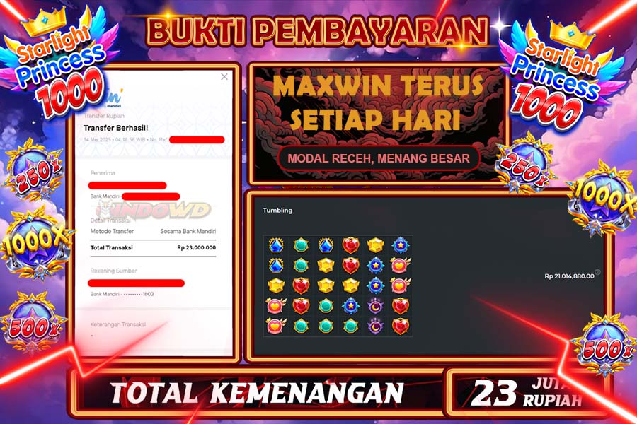INDOWD JACKPOT SLOT STARLIGHT PRINCES 1000 Rp23.000.000,- LUNAS