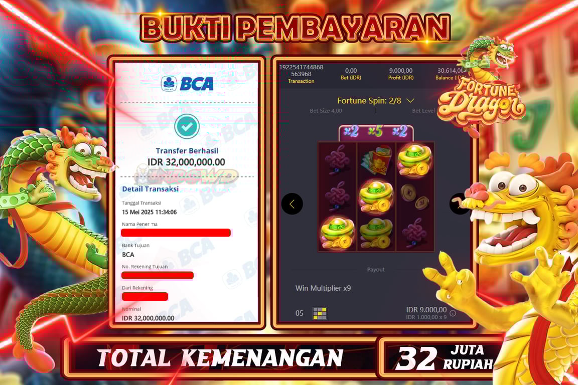 INDOWD JACKPOT SLOT FORTUNE DRAGON Rp32.000.000,- LUNAS