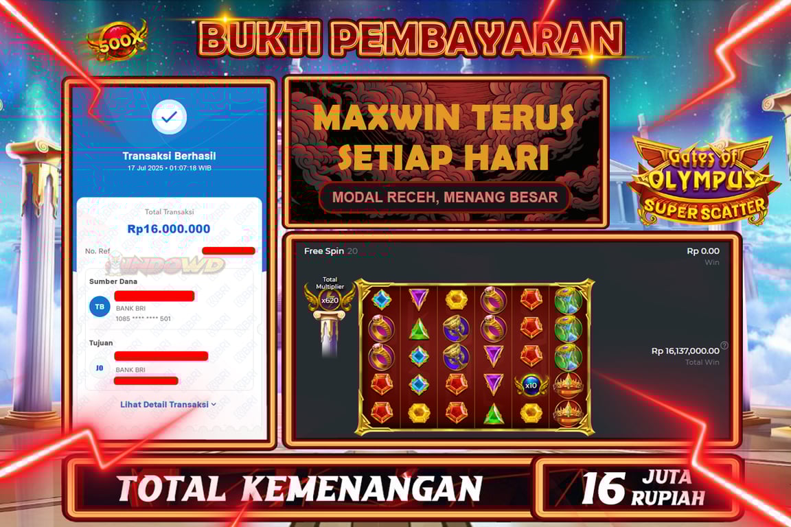 INDOWD JACKPOT SLOT GATES OF OLYMPUS SUPER Rp16.000.000,- LUNAS