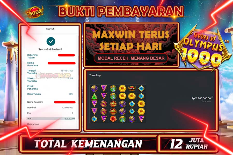 INDOWD JACKPOT SLOT GATES OF OLYMPUS 1000 Rp12.000.000,- LUNAS