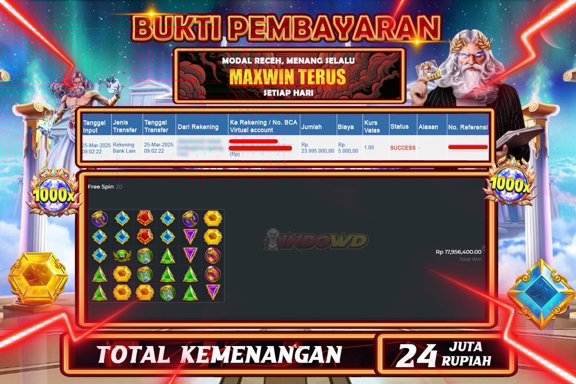 INDOWD JACKPOT SLOT GATES OF OLYMPYUS 1000 Rp.24.000.000,- LUNAS
