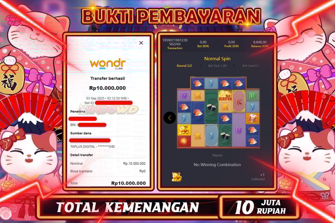 INDOWD JACKPOT SLOT LUCKY NEKO Rp10.000.000,- LUNAS