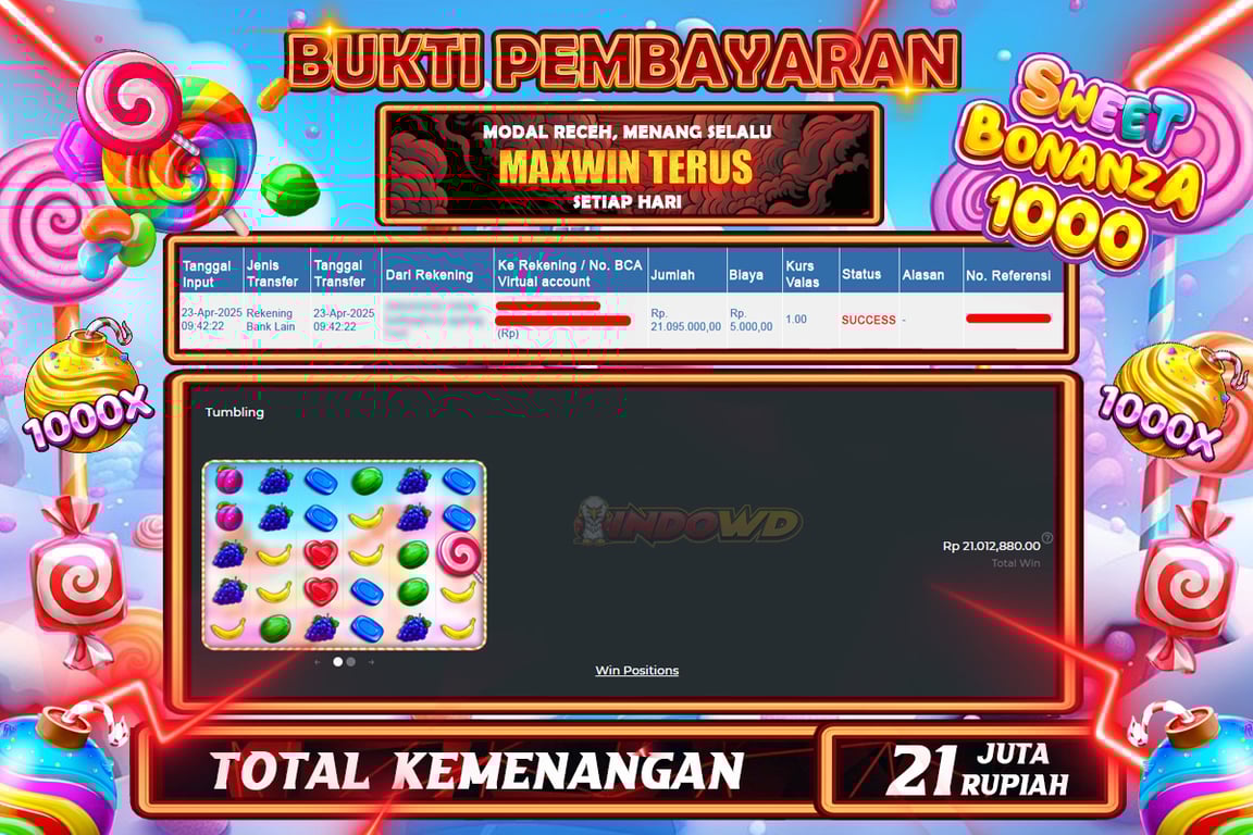 INDOWD JACKPOT SLOT SWEET BONANZA 1000 Rp21.100.000,- LUNAS