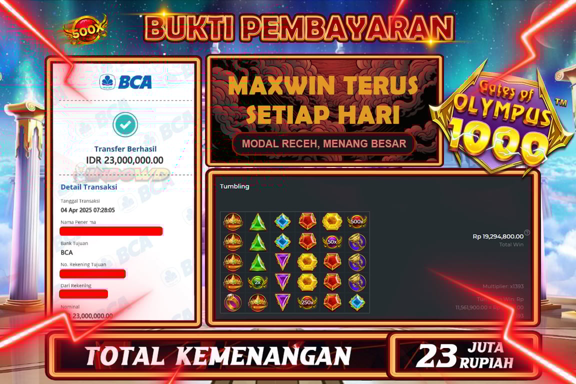 INDOWD JACKPOT SLOT GATES OF OLYMPUS 1000 Rp23.000.000,- LUNAS